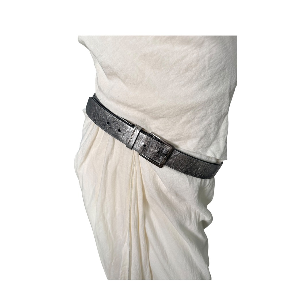 Kenneth‎ Cole Silver Metallic Textured Leather Belt glamoratti Buckle Closure XL